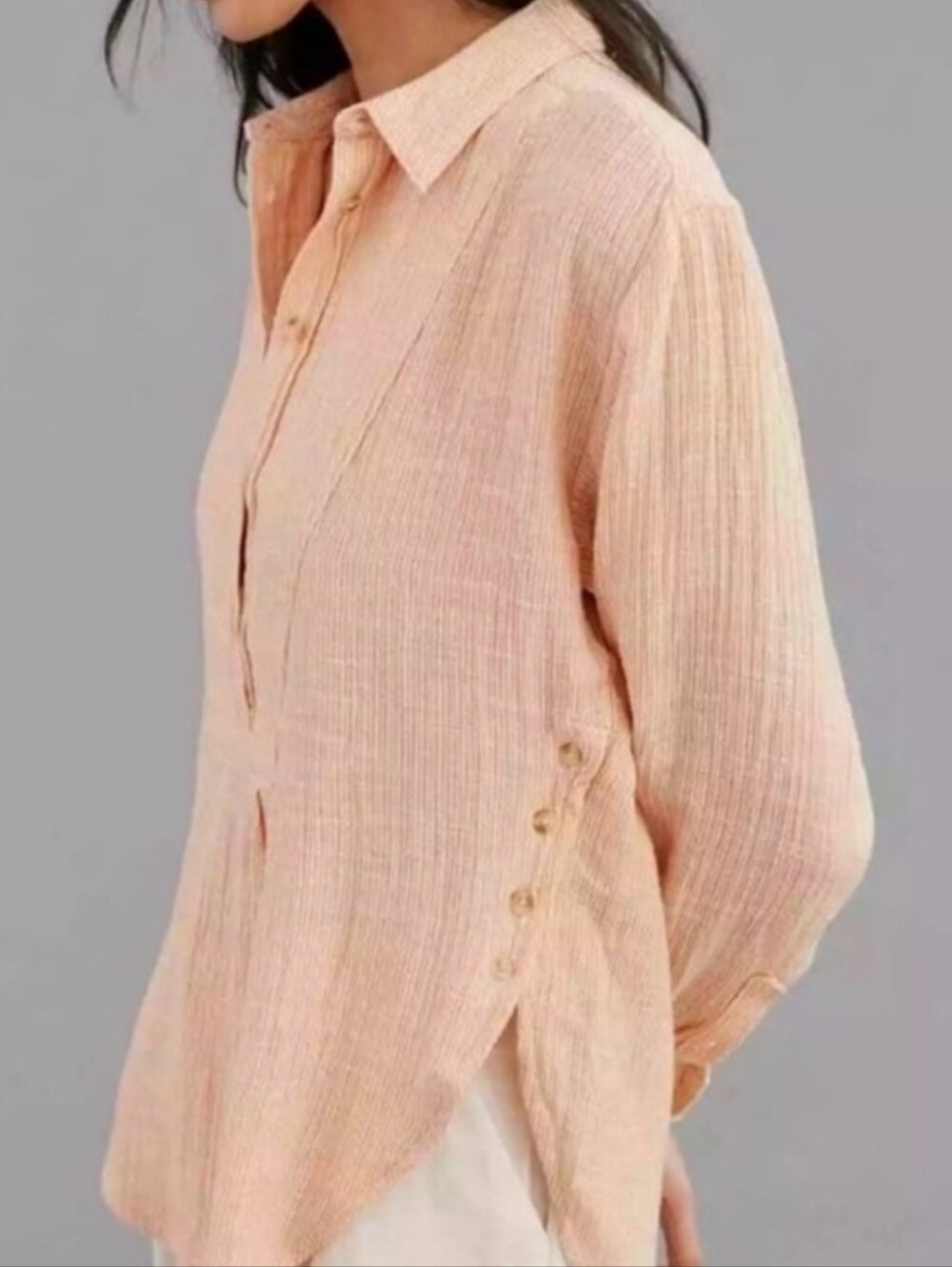Anthropologie Boho Gauzy Cotton V-Neck Side Button Popover Shirt M